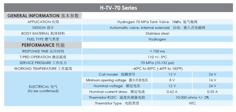 70MPa GFI氫氣瓶閥 H-TV-70